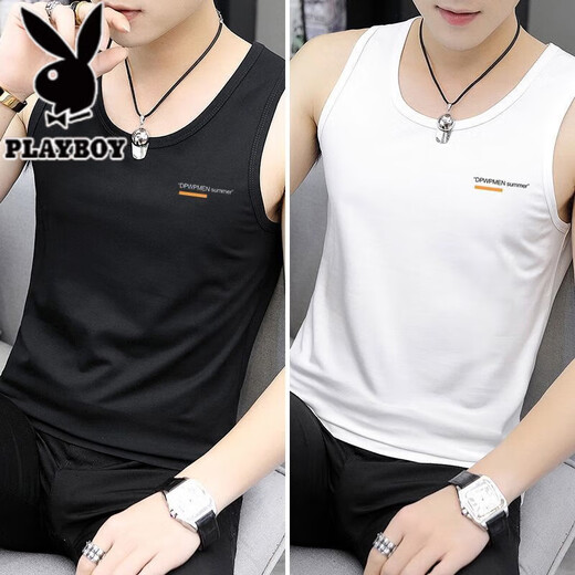 
Playboy (PLAYBOY) high-end ice silk men's vest for summer new fitness sports loose sleeveless T-shirt base quick-drying breathable vest vest 2 pieces black + dark blue summer pattern collection XL recommendation [130-145Jin [Jin equals 0.5 kg]]