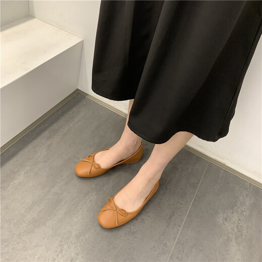 S.SOFEA仙女风豆豆鞋舒适软底平跟单鞋女性春季 683-10黑色 37
