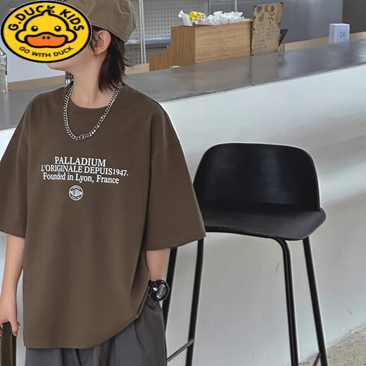 G.DUCKKIDS boys short-sleeved T-shirt 2025 summer new children's clothing trendy casual children's cotton tops big boys summer clothing hot sale CT679# white 90 [suggested 80-90cm]