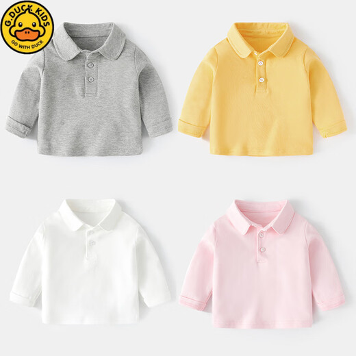 G.duck baby POLO shirt long-sleeved T-shirt for boys and girls, autumn clothing, children's tops, toddler shirts, casual and stylish, hot sale, white 110, recommended height 100-110cm, 4-5 years old