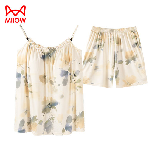 Catman (MiiOW) Modal suspender pajamas for women in summer with chest pad integrated vest cotton silk 2025 new summer home clothing set LYH-12108 M
