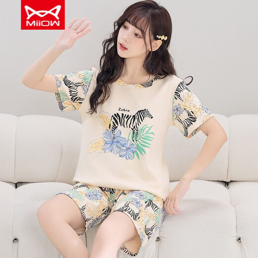 Catman Miiow Pyjamas pour femmes en été en été coton pur manche courte mince version coréenne douce et mignonne de vêtements étudiants à la maison étudiant Summer 1396 l Style féminin 85-95jin [Jin est égal à 0,5 kg]