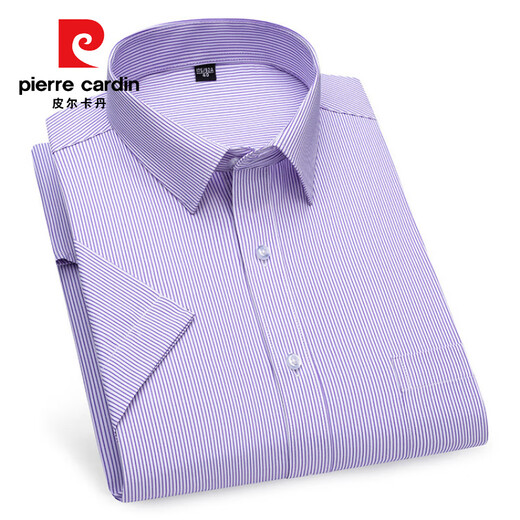 Pierre Cardin Shirt Herren High-End Pure Cotton Kurzärmelig-Sommer-Shirt Casual Business Nicht scENENDE Anti-Falten-Falten-Feste Farbe cool und komfortabel DX6630 38