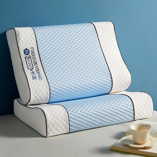 Nanjiren (Nanjiren) Thai Latex Pillow Pair of Home Natural Rubber Pillow Pillows Soothing Cervical Sleep Silicone Low Pillow Core Blue-Wave Low Pillow [2 Pack + Inner Jacket]