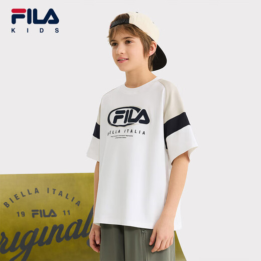 Fila Comfort Cotton Fila Children's Clothing Children's Short-Sleeved T-Shirt 2025 Summer New Boys' Knitted Tops Cloud Mushroom White-WT 140