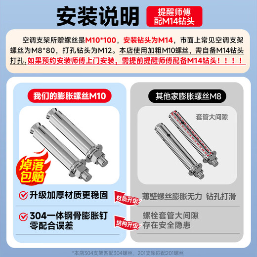 Beishi thickened stainless steel air conditioner outdoor unit bracket stainless steel air conditioner bracket air conditioner rack suitable for Oaks, Hualing, Changhong, Haier, Kelon, TCL, Midea, Gree and other air conditioner racks 1-1.5P air conditioner bracket upgraded version/with extended stainless steel screws