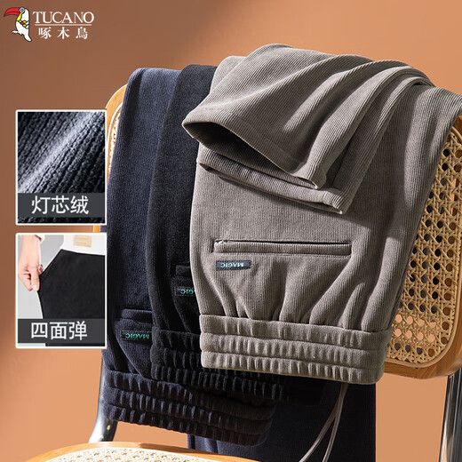 Woodpecker (TUCANO) Casual Pants Men's Autumn Loose Business Straight Pants Middle-aged and Elderly Corduroy Warm Sports Pants Men