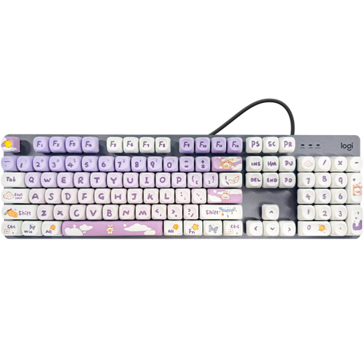 罗技（Logitech）K845机械键盘背光有线键盘 游戏电竞键盘 茶青红轴键盘DIY键帽 办公游戏键鼠套装 全尺寸104键盘 K845-紫色渐变兔键帽 红轴