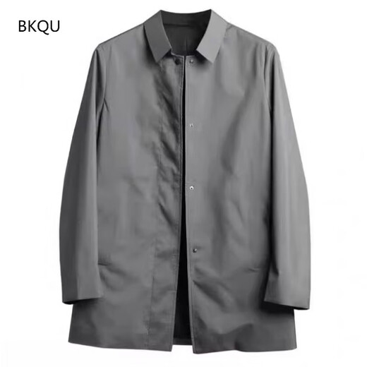 BKQU High-end Laminated Windbreaker Men's Mid-Length Spring and Autumn New Solid Color Simple Men's New Lapel Windbreaker Business Jacket Gray L