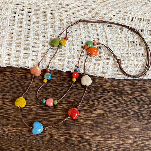 
Lu Shanwu sweater chain color long ceramic clavicle chain women dopamine double layered necklace seaside travel skirt accessories color ceramic love necklace [suspended box]