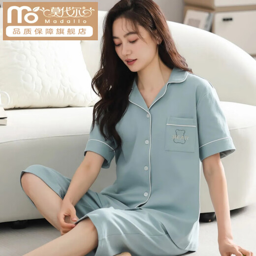 Modal Cotton Pyjamas für Frauen im Sommer kurzärmelige Kumpelhosen große Strickjacke für Anzüge mittleren Alters und junge Damen für Outdoor-Kleidung N9896 Kurzärärmelte Hosen Cardigan M (80-100 Jin [Jin gleich 0,5 kg]))