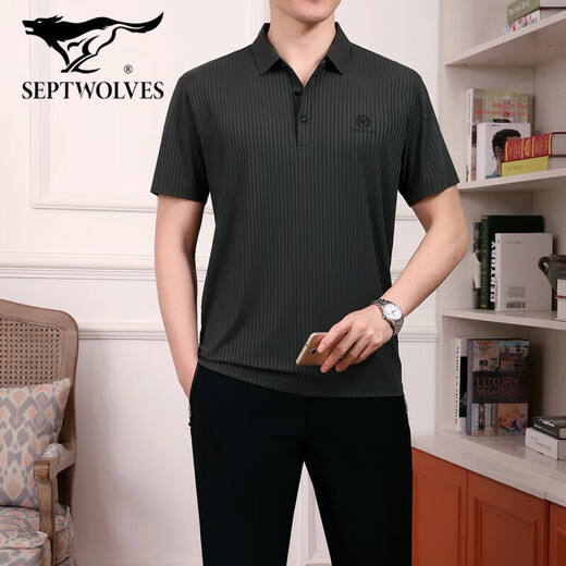 七匹狼（septwolves）爸爸夏装冰丝短袖套装2025新款中老年运动套装男士父亲t恤POLO衫 756海蓝【冰丝T恤】 L