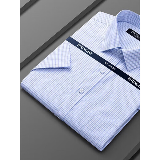 Yager flagship official store short-sleeved shirt 2025 men's summer new business casual professional formal wear without scalding and anti-wrinkle white [blue and white shallow plaid] DX6629 39 120-130