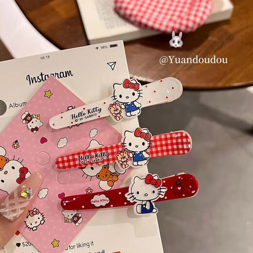 Sanrio Katie ins Duckbill Clip Bangs Fun Hair Accessories Headband Hairpin Cute Japanese Cartoon Cute Hairpin Cute KT Cat Hot Selling 6-piece Set 1 Pair Each
