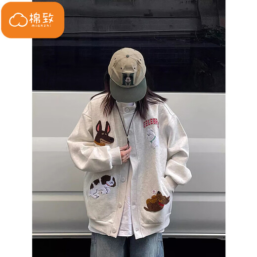 Cotton American Retro Puppy Cardigan Veste pour femmes au printemps et automne 2025 Nouveau sweat à mode inférieur à la mode et gris de fleur blanche à la mode.