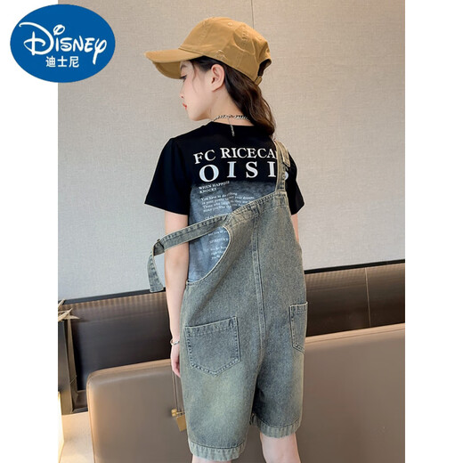 Disney Girls Summer Salt and Sweet Overalls Set 2025 New Internet celebrity children's summer wear Street Fried Pants Summer Short Sleeve + Overalls 170 cm