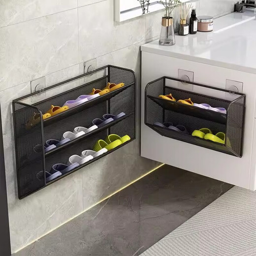 Lin's Boy Shoe Rack Storage Rack Household Door Behind Wall-mounted Storage Artifact Wall Multi-layer Small Shoe Rack Shoe Cabinet No Punching Elegant White_Large Three Layers No Specifications