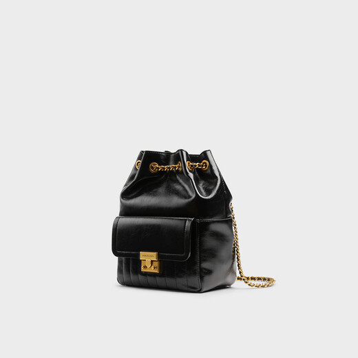 CinvaiKrose时尚通勤多用链条褶皱双肩包CK2-60271530 Black黑色 M