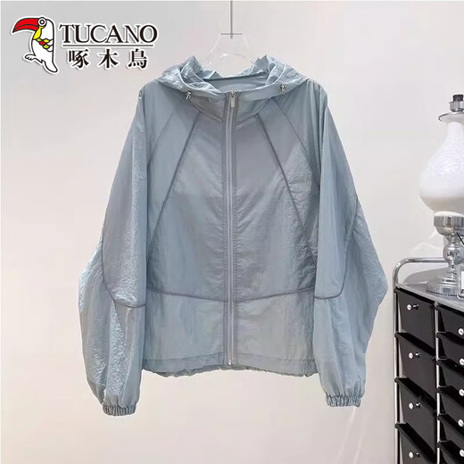 
Woodpecker brand breathable sunscreen clothes for women's summer thin coat loose and versatile sunscreen clothes blue model one size recommended 80-145 Jin [Jin equals 0.5 kg]