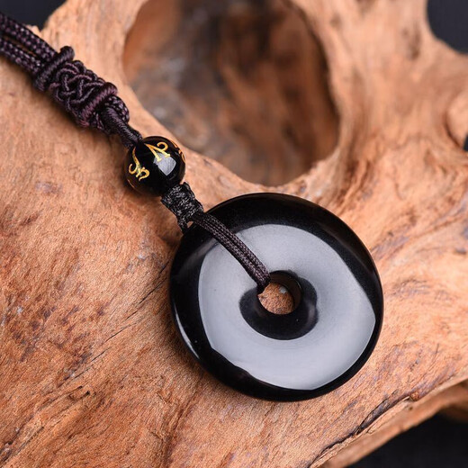 Obsidian Peace Buckle Pendant Women's Crystal Jade Jade Pendant Necklace Pendant Men's Zodiac Year Birthday Gift Black Gold Obsidian Peace Buckle Pendant