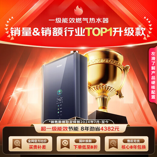 Haier first-class energy efficiency zero cold water ER7 16 liter gas water heater natural gas household energy saving water servo constant temperature large water volume 20% off national subsidy home installation