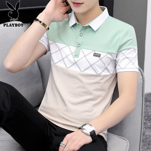 
Playboy (PLAYBOY) 2025 summer youth men's short-sleeved t-shirt for men's slim lapel Polo shirt trendy Korean men's half-sleeved top 6630 green M