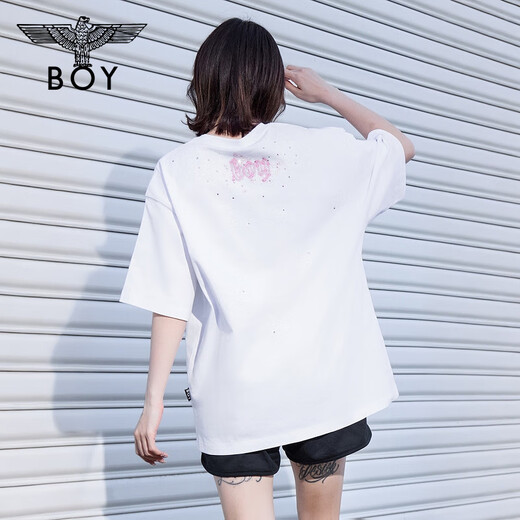BOY LONDON【暗夜星辰】 秋季情侣款短袖烫钻粉色老鹰T恤 N01003 黑色 XS