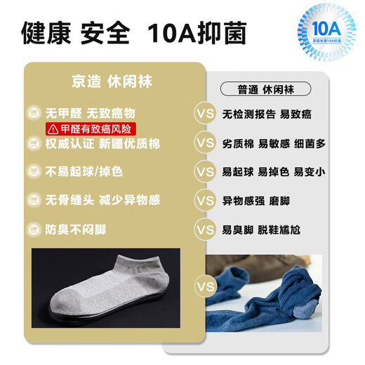 京东京造【10A防臭袜】6双装新疆棉抗菌防臭透气短筒袜男商务休闲运动船袜