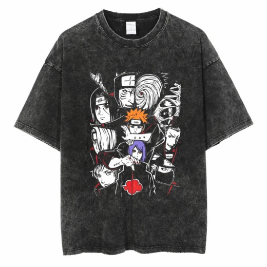 Jiuvia harajuku street lavado viejo japonés retro naruto naruto anime camiseta de algodón manga corta de verano b1381 lavado negro s