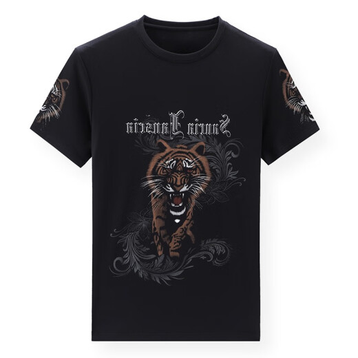 
Woodpecker (TUCANO) Woodpecker Short-sleeved T-shirt for men's summer new printed tiger head loose ice silk half-sleeved men's thin ice-feeling T 829 striped letters black 11XL 165/m Recommended 95-120Jin [Jin equals 0.5 kg]