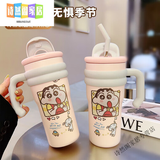 OUOETY2024 New Big Mac Thermos Cup Ceramic Liner Thickened Cartoon Cute Guoying Xiaoxin Large Capacity Office Home Antique White-FA1283 Dog 201 Stainless Steel + 304 Stainless Steel Liner