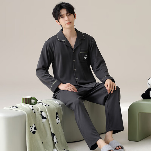 Yalu Herren-Pyjamas Herren Pure Cotton Pyjamas Frühlings- und Herbstwinterwinterhosen können auf der äußeren Strickjacke für Jungen Casual Home Clothing-Anzug [100% Baumwolle, bequem und atmungsaktiv] 16802 xl [Gewicht vorschlagen 135-155 Jin [Jin gleich 0,5 kg]] getragen werden.