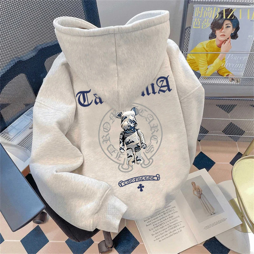 Kuraishi Kazuki autumn and winter trendy brand design interesting loose sweatshirt men's hooded velvet thickened couple's jacket gray M 90-120Jin Jin equals 0.5 kg