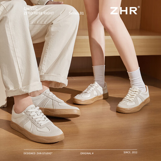 ZHR German training shoes women's board shoes couple casual versatile CP sports shoes for women retro lightweight soft sole non-slip commuter shoes rice gray 37