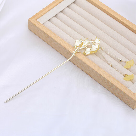 Ancient style ginkgo leaf hairpin tassel hairpin women's high-end ball headband hairpin simple Chinese style hairpin headdress ginkgo yellow (gold)