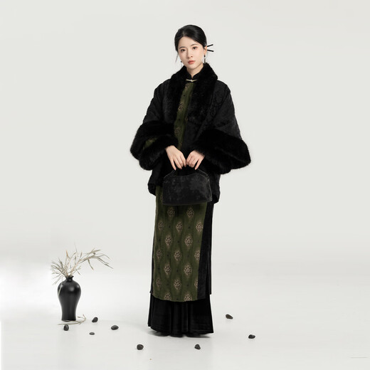 Weaving Department Yanshi New Chinese style collar half-arm jacket jacquard velvet jacket top versatile turtleneck sweater horse skirt fishtail skirt S