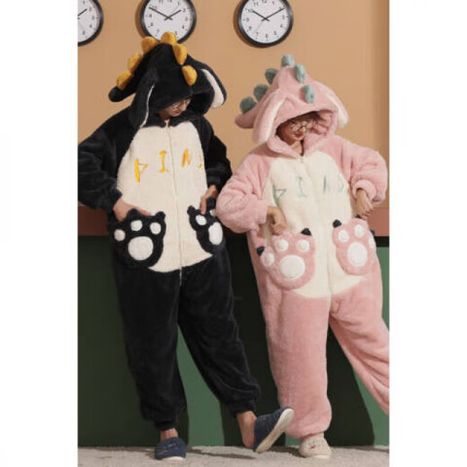 桑琴情侣连体睡衣女学生秋冬季卡通动漫珊瑚绒加绒加厚居家服男款宽松 珊瑚绒-YPF#3891#【拉链连体】 2XL 加大男款【建议160-180斤】