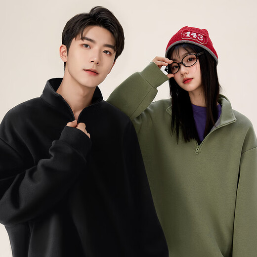 Jeanswest half-zip velvet sweatshirt men's autumn and winter 2026 new American student heavyweight stand-up collar velvet jacket top heather gray (chest mark above the peak) L (175) (Priority for collection and purchase)