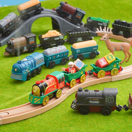 Leku Electric Lokomotive kann auf Menschen sitzen magnetisch kompatible hape Kinder Holzstrecken Bausteine ​​Spielzeug Jungen Geschenk Elektrischer Weihnachtszug