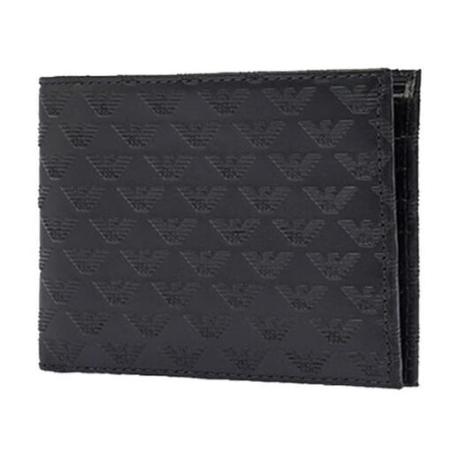 Armani (ARMANI) eagle LOGO embossed short leather wallet men's black black