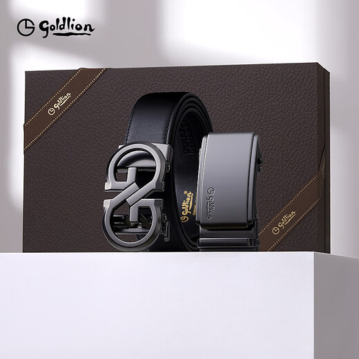 Jinlilai [Caja de regalo de cinturón delgada de doble bucle] Cinturón de acero inoxidable Regalo de regalo de estilo para hombres para hombres para regalos, capa de vajilla de la cabeza de la pistola de aleación-negro-ebdh098b2629-99 125cm