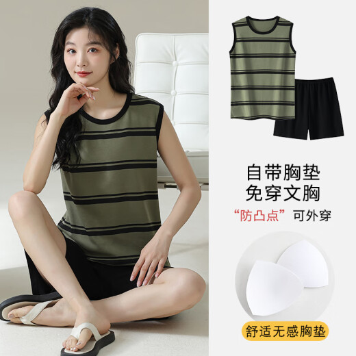El pijama de chaleco de Liushan con almohadilla en el pecho para mujeres para mujeres, algodón puro de verano, algodón delgada de mangas de verano, el juego de ropa para el hogar se puede usar fuera del tamaño de la almohadilla de la almohadilla del cofre de gran tamaño F9859 3xl mujeres, recomendado 140-155Jin [Jin equivale a 0.5 kg] más tamaño de tamaño grande