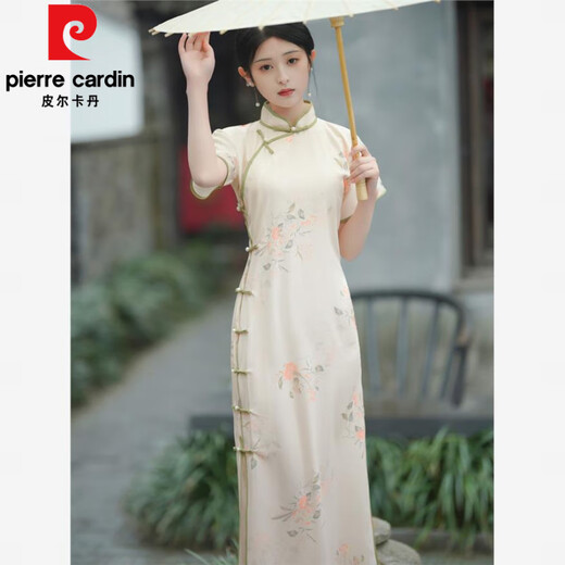 皮尔卡丹（pierre cardin）年轻款民国风旗袍2025新款女新中式气质高端日常可穿高级感连衣裙 杏色1283 S
