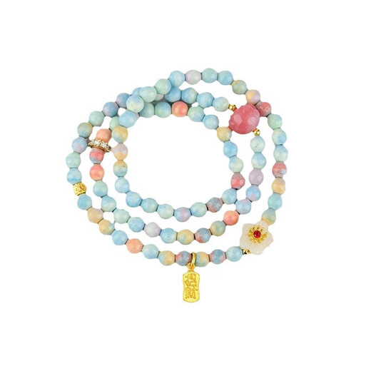 [Strict selection of crystal procurement and sales] Natural rainbow stone salt source agate lotus three-circle multi-circle bracelet birthday gift C672 rainbow stone salt source lotus bracelet