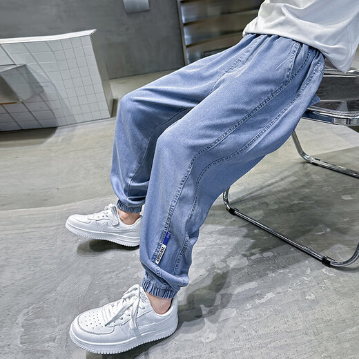 Pantalones de verano para niños Jeans delgados de tenis 2025 Summer Nuevos pantalones de mosquito de seda para niños repelentes al altura del altura delgada y transpirable Py-2575 Mosquito repelente de mezclito-Azul 140 Altura recomendada alrededor de 135 cm