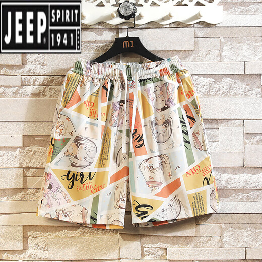 Jeep (Jeep) Hawaiian Ice Silk Shorts Herren Sommer dünne trendige Marke Gedruckte Strandhosen Lose große lässige Sportarten knusprige Hose DK693 XL