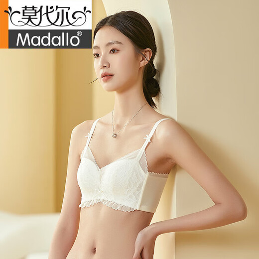 
Modal's new silk collection bra, thin lace sexy mulberry silk underwear, side cream, off-white L