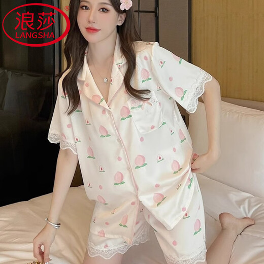 Langsha (Langsha) pyjamas de détection de glace pour femmes en été mince en dentelle douce pêche à manches courtes pantalons trois pièces pour vêtements de maison extérieure pêche [pantalon à manches à manches courtes] 9905 m [80-100jin recommandés [Jin est à 0,5 kg]]