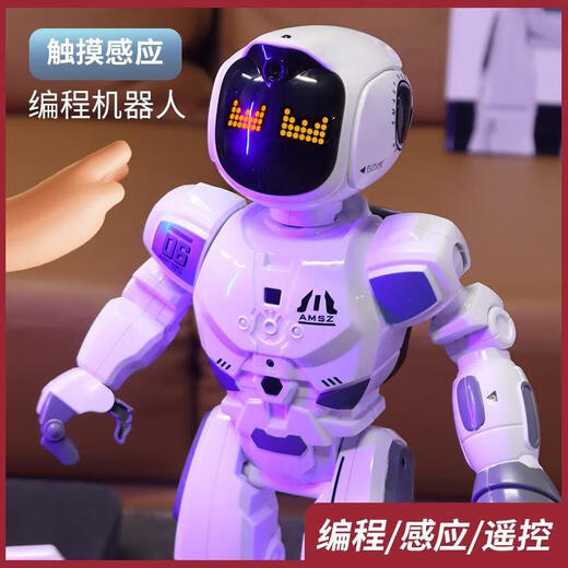 三栖虎德国遥控机器人儿童智能编程早教会跳舞电动玩具女孩男孩生日礼物 银色太空机器人英文版 畅玩500