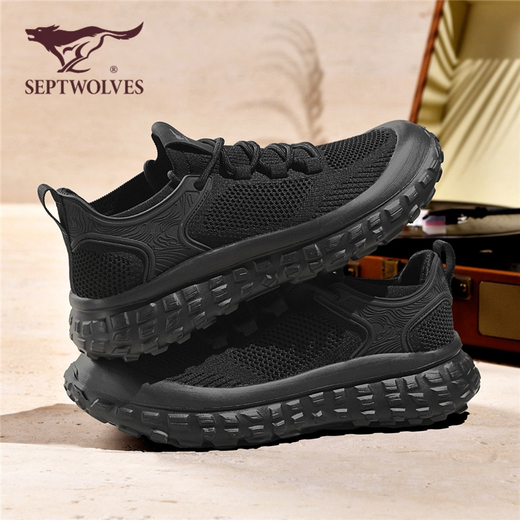Sieben Wölfe Septwolves sieben Wölfe Herren Sport und Freizeitschuhe Sommer Schwarz Hollow Herrenschuhe Vielseitiges fliegendes Netz atmungsaktiv